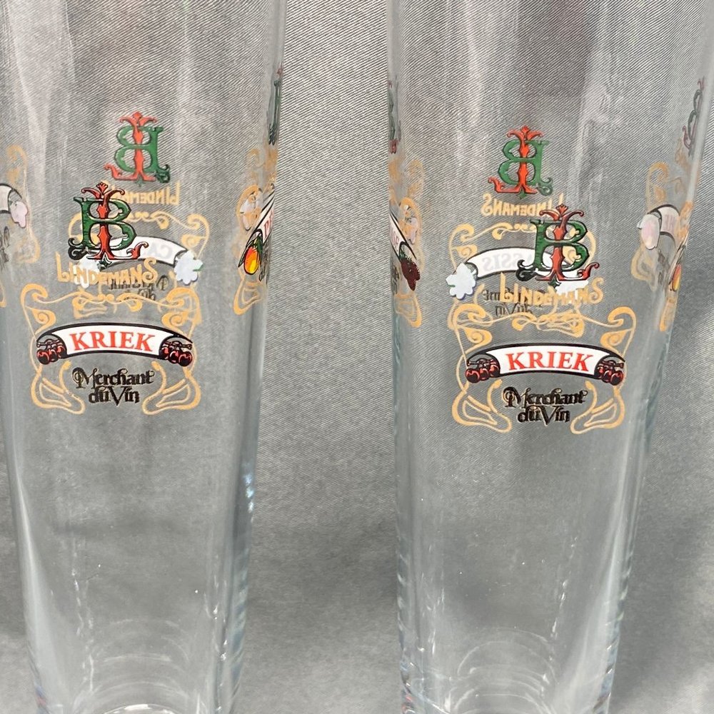 Lindeman's Beer Fluted Glass Gold Rim Set of 2 Cassis, Peche, Kriek, Framboise - Picture 2 of 9